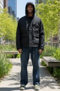 Купить Куртка спортивная мужская весна осень черного цвета 25471Ch, фото 4