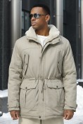 Купить Парка мужская зимняя удлиненная с мехом бежевого цвета 2606B