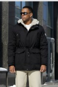 Купить Парка мужская зимняя удлиненная с мехом черного цвета 2606Ch