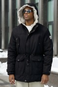 Купить Парка мужская зимняя удлиненная с мехом черного цвета 2606Ch, фото 4