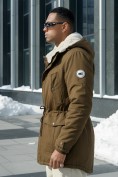 Купить Парка мужская зимняя удлиненная с мехом темно-коричневого цвета 2606TK, фото 3