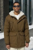 Купить Парка мужская зимняя удлиненная с мехом темно-коричневого цвета 2606TK, фото 2