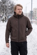 Купить Толстовка мужская флисовая свободного кроя с капюшоном коричневого цвета 2623K, фото 6