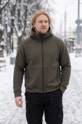 Купить Толстовка мужская флисовая свободного кроя с капюшоном цвета хаки 2623Kh, фото 11