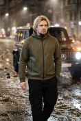 Купить Толстовка мужская флисовая свободного кроя с капюшоном цвета хаки 2623Kh, фото 16