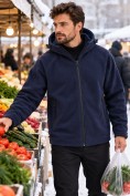 Купить Толстовка мужская флисовая свободного кроя с капюшоном темно-синего цвета 2623TS, фото 7