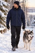 Купить Толстовка мужская флисовая свободного кроя с капюшоном темно-синего цвета 2623TS
