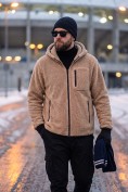 Купить Толстовка мужская плюшевая с капюшоном на флисовой подкладке бежевого цвета 2627-1B, фото 11