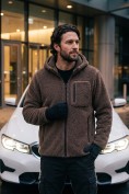 Купить Толстовка мужская плюшевая с капюшоном на флисовой подкладке коричневого цвета 2627-1K, фото 4