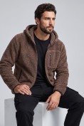 Купить Толстовка мужская плюшевая с капюшоном на флисовой подкладке коричневого цвета 2627-1K, фото 6