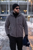 Купить Толстовка мужская плюшевая с капюшоном на флисовой подкладке темно-серого цвета 2627-1TC, фото 11