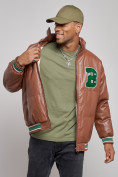 Купить Куртка из экокожи мужская на резинке коричневого цвета 28115K, фото 6