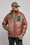 Купить Куртка из экокожи мужская на резинке коричневого цвета 28115K, фото 7
