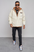 Купить Плюшевая куртка мужская с капюшоном молодежная бежевого цвета 28117B, фото 10