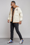 Купить Плюшевая куртка мужская с капюшоном молодежная бежевого цвета 28117B, фото 2