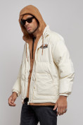 Купить Плюшевая куртка мужская с капюшоном молодежная бежевого цвета 28117B, фото 6