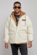 Купить Плюшевая куртка мужская с капюшоном молодежная бежевого цвета 28117B, фото 7