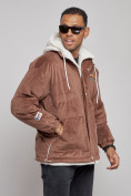 Купить Плюшевая куртка мужская с капюшоном молодежная коричневого цвета 28117K, фото 10