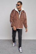 Купить Плюшевая куртка мужская с капюшоном молодежная коричневого цвета 28117K, фото 11