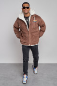 Купить Плюшевая куртка мужская с капюшоном молодежная коричневого цвета 28117K, фото 12