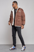 Купить Плюшевая куртка мужская с капюшоном молодежная коричневого цвета 28117K, фото 2