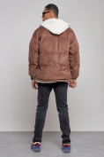 Купить Плюшевая куртка мужская с капюшоном молодежная коричневого цвета 28117K, фото 4