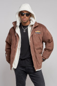 Купить Плюшевая куртка мужская с капюшоном молодежная коричневого цвета 28117K, фото 6