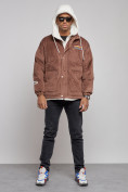 Купить Плюшевая куртка мужская с капюшоном молодежная коричневого цвета 28117K, фото 7