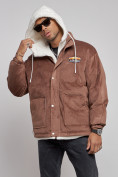 Купить Плюшевая куртка мужская с капюшоном молодежная коричневого цвета 28117K, фото 8