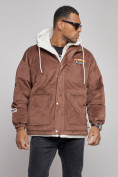 Купить Плюшевая куртка мужская с капюшоном молодежная коричневого цвета 28117K, фото 9
