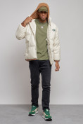 Купить Куртка из экокожи мужская с плюшевым капюшон бежевого цвета 28132B, фото 5