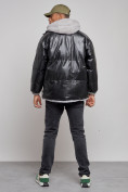Купить Куртка из экокожи мужская с плюшевым капюшон черного цвета 28132Ch, фото 4