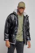 Купить Куртка из экокожи мужская с плюшевым капюшон черного цвета 28132Ch, фото 8