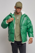 Купить Куртка из экокожи мужская с плюшевым капюшон зеленого цвета 28132Z, фото 7