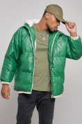 Купить Куртка из экокожи мужская с плюшевым капюшон зеленого цвета 28132Z, фото 8