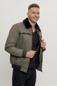 Купить Куртка классическая с мехом мужская цвета хаки 2917Kh, фото 10