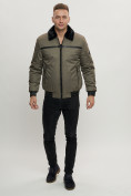 Купить Куртка классическая с мехом мужская цвета хаки 2917Kh