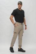 Купить Брюки джоггеры спортивные с карманами мужские бежевого цвета 3075B, фото 3