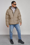 Купить Куртка спортивная болоньевая мужская зимняя с капюшоном бежевого цвета 3111B, фото 10
