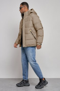 Купить Куртка спортивная болоньевая мужская зимняя с капюшоном бежевого цвета 3111B, фото 2