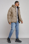 Купить Куртка спортивная болоньевая мужская зимняя с капюшоном бежевого цвета 3111B, фото 3
