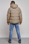 Купить Куртка спортивная болоньевая мужская зимняя с капюшоном бежевого цвета 3111B, фото 4