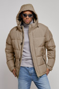 Купить Куртка спортивная болоньевая мужская зимняя с капюшоном бежевого цвета 3111B, фото 6