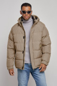 Купить Куртка спортивная болоньевая мужская зимняя с капюшоном бежевого цвета 3111B, фото 7