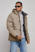 Купить Куртка спортивная болоньевая мужская зимняя с капюшоном бежевого цвета 3111B, фото 8
