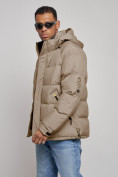 Купить Куртка спортивная болоньевая мужская зимняя с капюшоном бежевого цвета 3111B, фото 9