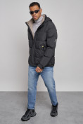 Купить Куртка спортивная болоньевая мужская зимняя с капюшоном черного цвета 3111Ch, фото 10