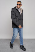 Купить Куртка спортивная болоньевая мужская зимняя с капюшоном черного цвета 3111Ch, фото 11