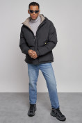 Купить Куртка спортивная болоньевая мужская зимняя с капюшоном черного цвета 3111Ch, фото 12