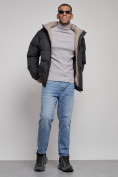 Купить Куртка спортивная болоньевая мужская зимняя с капюшоном черного цвета 3111Ch, фото 14